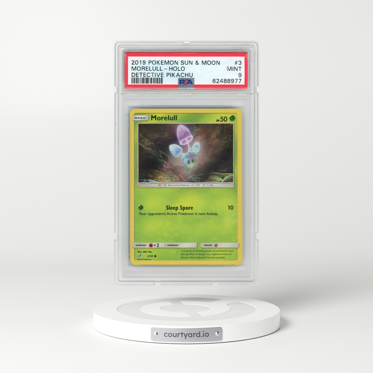 2019 Pokémon Sun & Moon Detective Pikachu #3 Morelull - Holo (PSA 9 MINT)