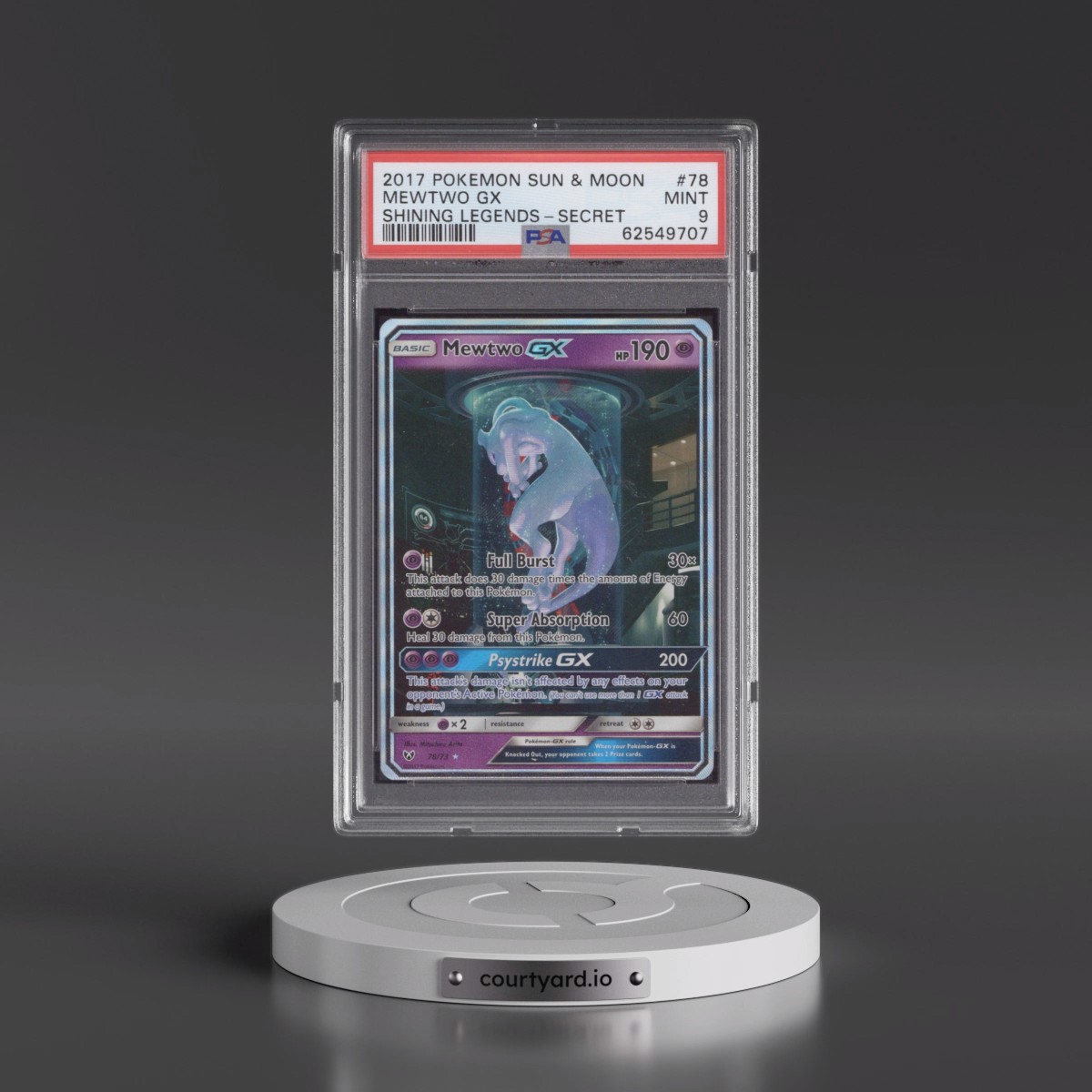 2017 Pokémon Sun & Moon Shining Legends #78 Mewtwo GX - Holo Secret (PSA 9 MINT) - Photo