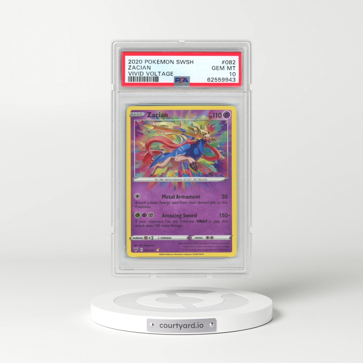 2020 Pokémon Sword & Shield Vivid Voltage #082 Zacian (PSA 10 GEM MINT)