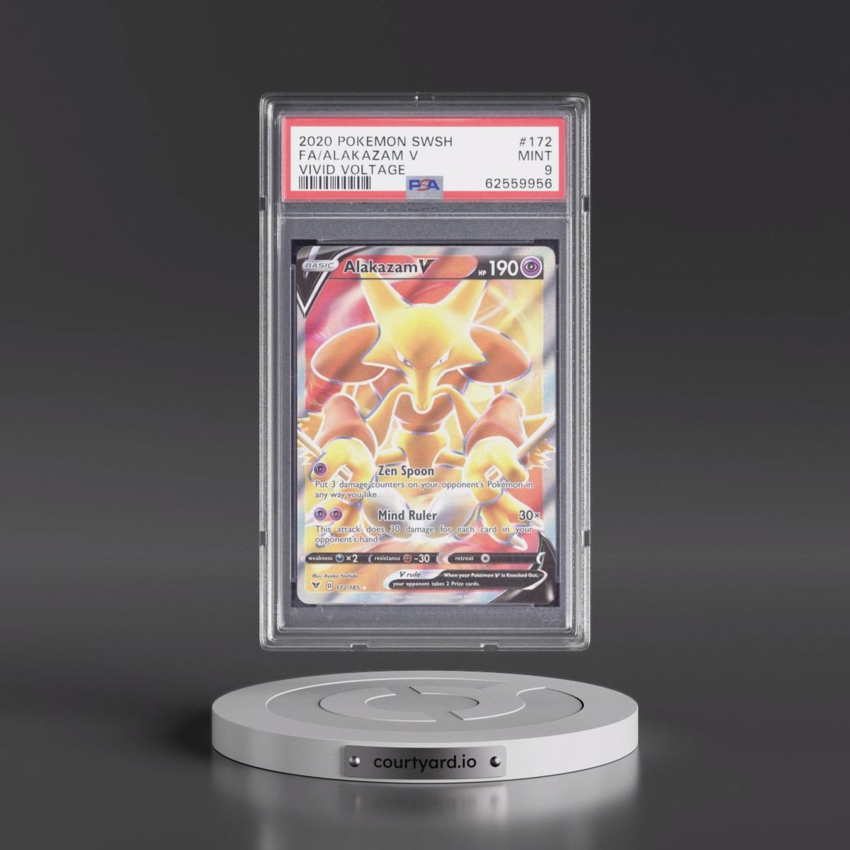 2020 Pokémon Sword & Shield Vivid Voltage #172 Alakazam V - Holo Full Art (PSA 9 MINT)