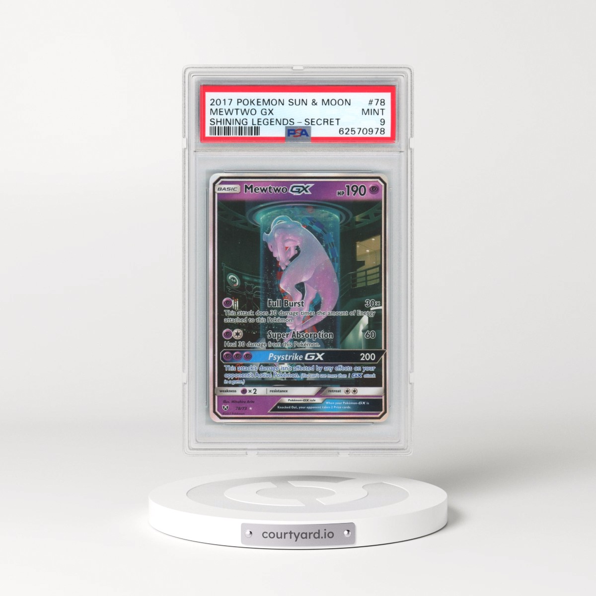 2017 Pokémon Sun & Moon Shining Legends #78 Mewtwo GX - Holo Secret (PSA 9 MINT)