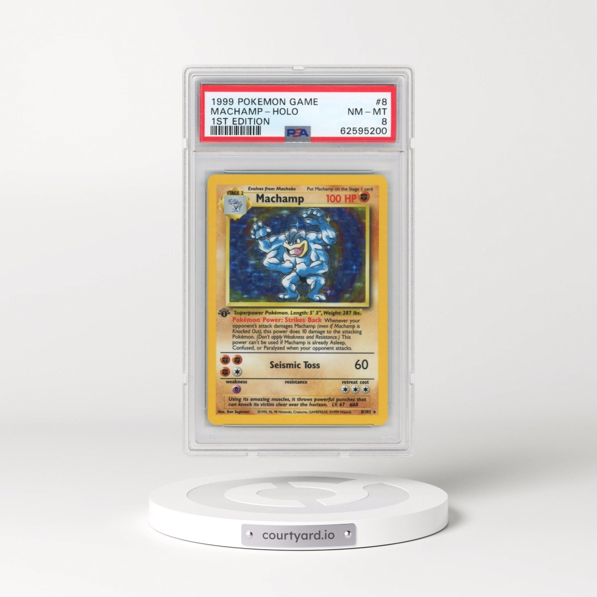 1999 Pokémon Game #8 Machamp - 1st Edition Holo (PSA 8 NM-MT)