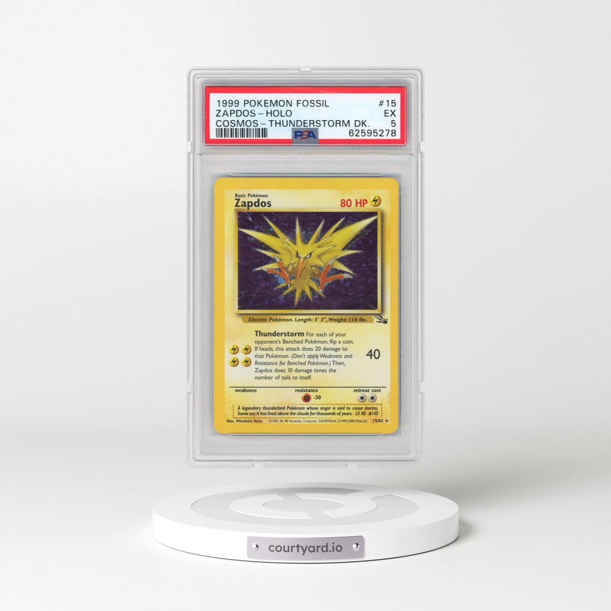 1999 Pokémon Fossil #15 Zapdos - Holo Cosmos-Thunderstorm Deck (PSA 5 EX)