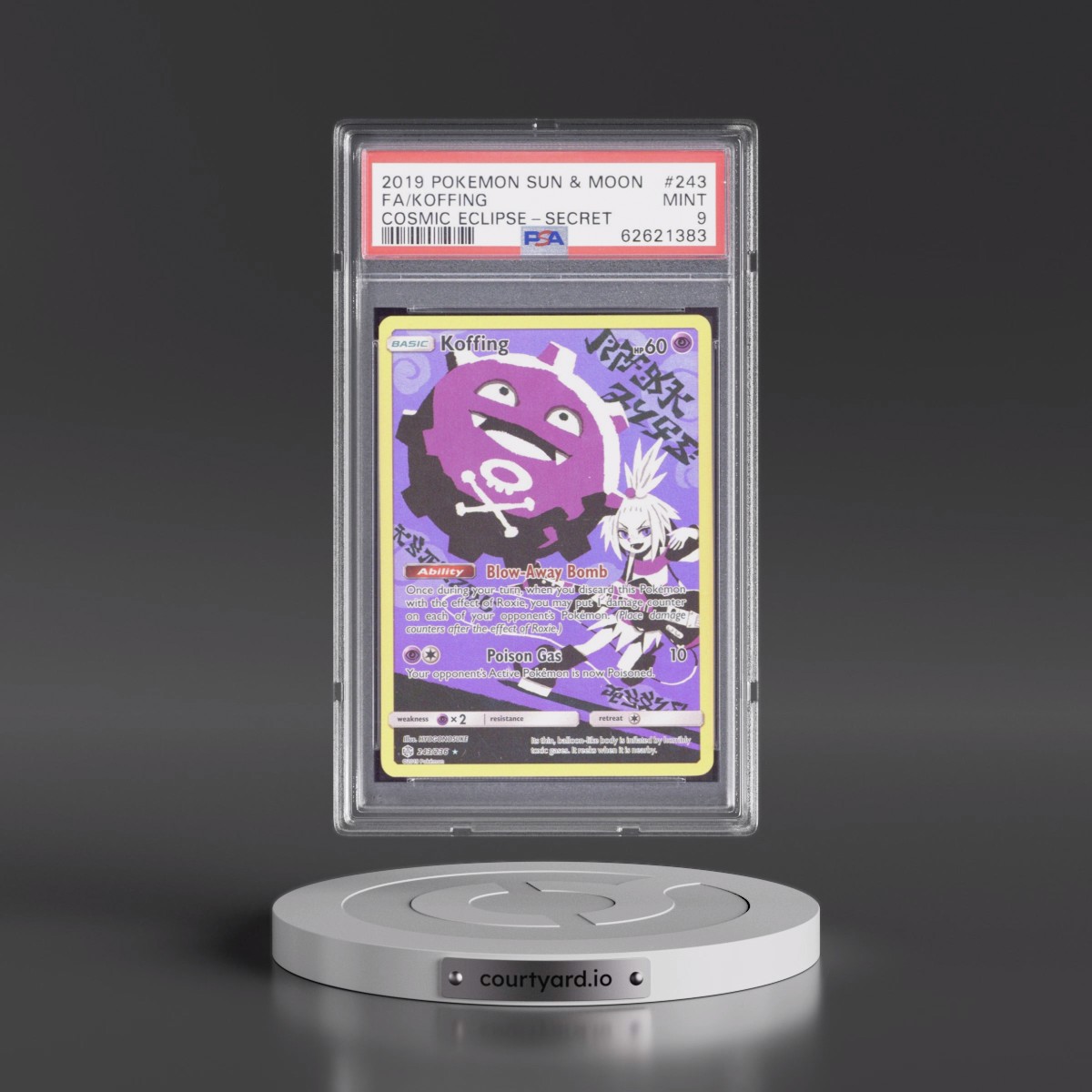 2019 Pokémon Sun & Moon Cosmic Eclipse #243 Koffing - Full Art Secret (PSA 9 MINT)
