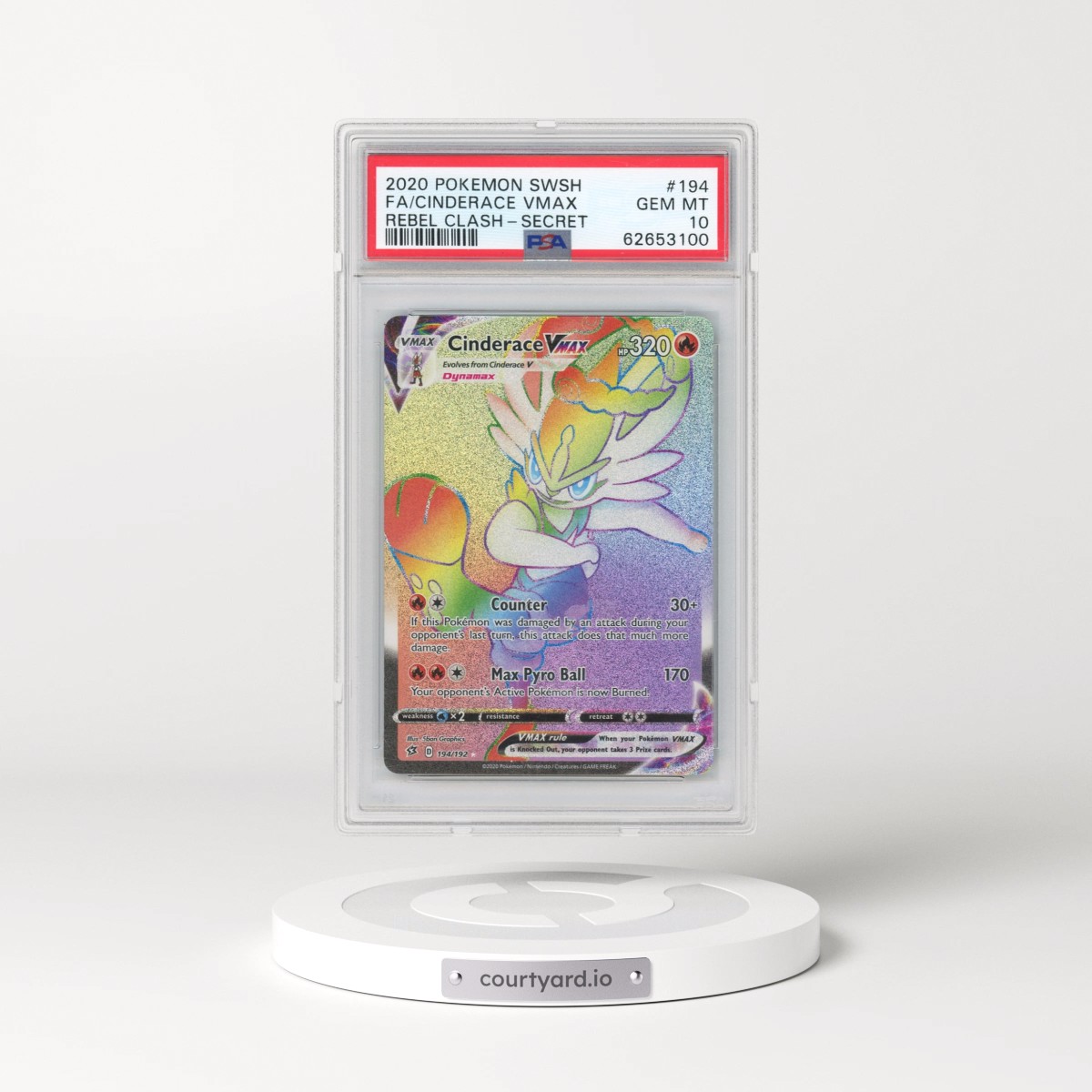 2020 Pokémon Sword & Shield Rebel Clash #194 Cinderace Vmax - Full Art Secret (PSA 10 GEM MINT)
