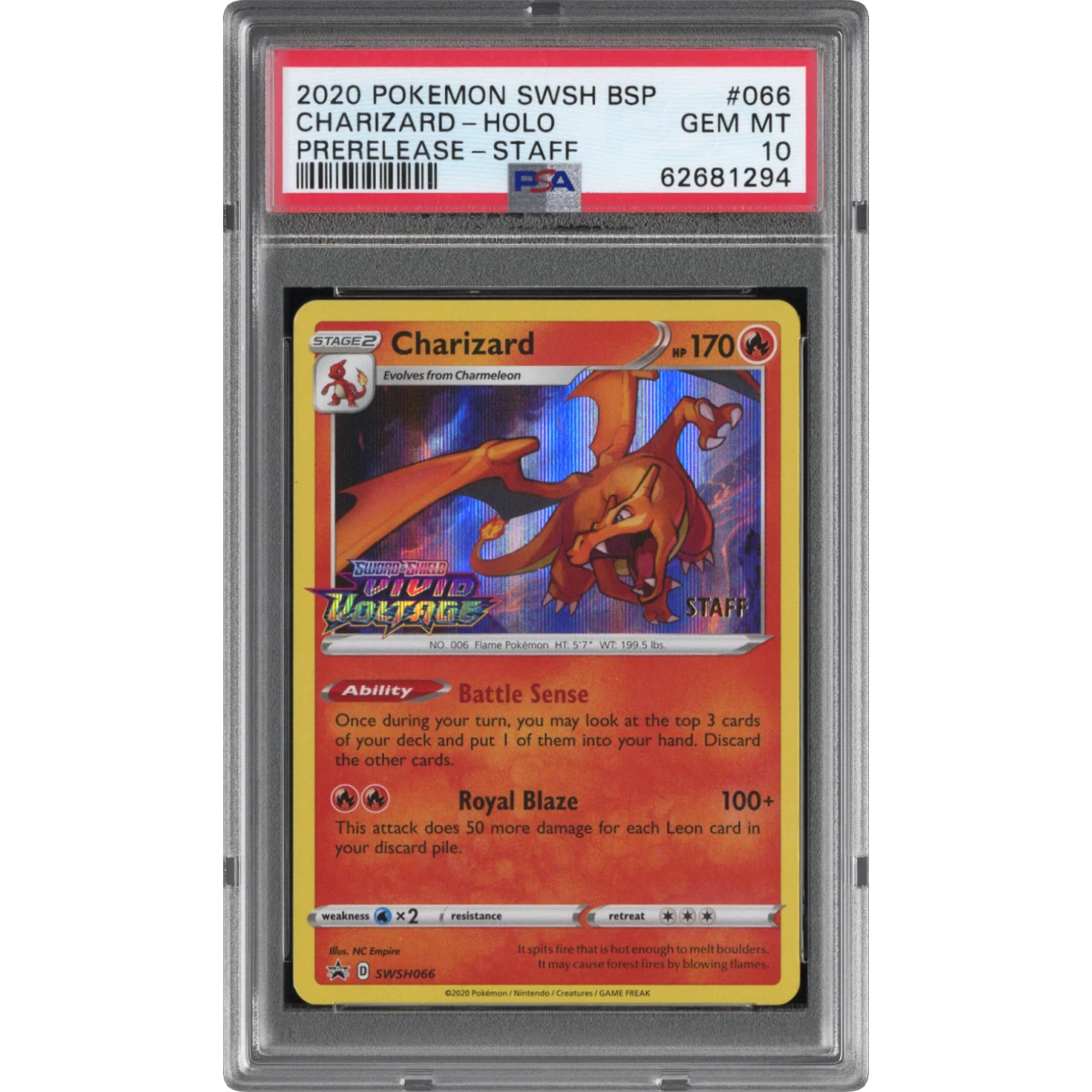 2020 Pokémon Swsh Black Star Promo #066 Charizard - Holo Prerelease-Staff (PSA 10 GEM MINT)