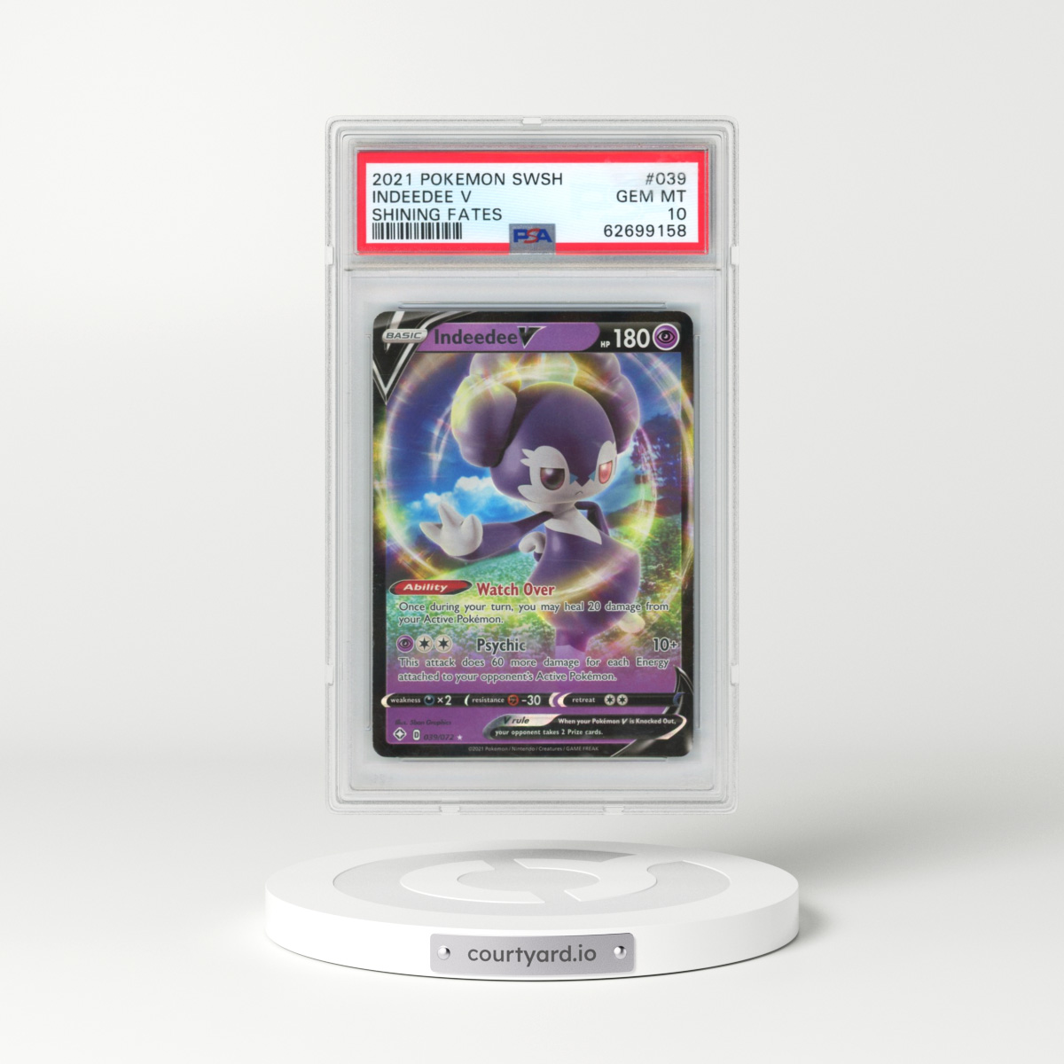 2021 Pokémon Sword & Shield Shining Fates #039 Indeedee V - Holo (PSA 10 GEM MINT)