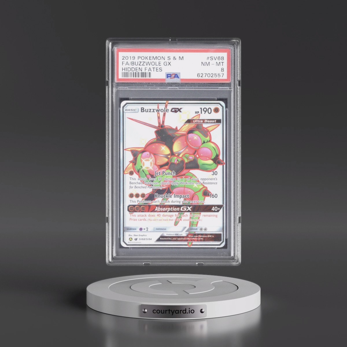 2019 Pokémon Sun & Moon Hidden Fates #SV68 Buzzwole GX - Holo Full Art (PSA 8 NM-MT)