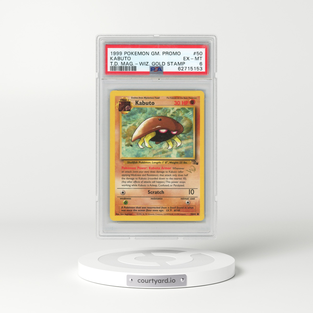 1999 Pokémon Game Promo #50 Kabuto - Top Deck Magazine w/Wizards Gold Stamp (PSA 6 EX-MT)