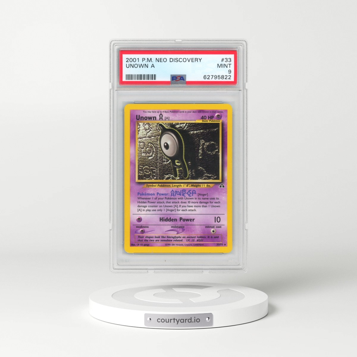 2001 Pokémon Neo Discovery #33 Unown A (PSA 9 MINT)