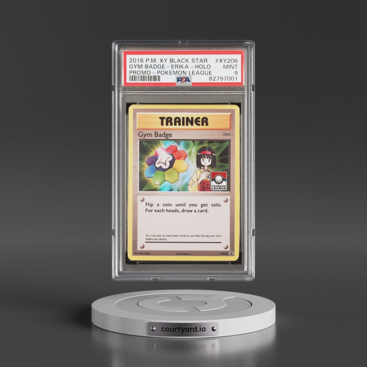 2016 Pokémon XY Black Star Promo #XY206 Gym Badge-Erika - Holo Pokemon League (PSA 9 MINT)