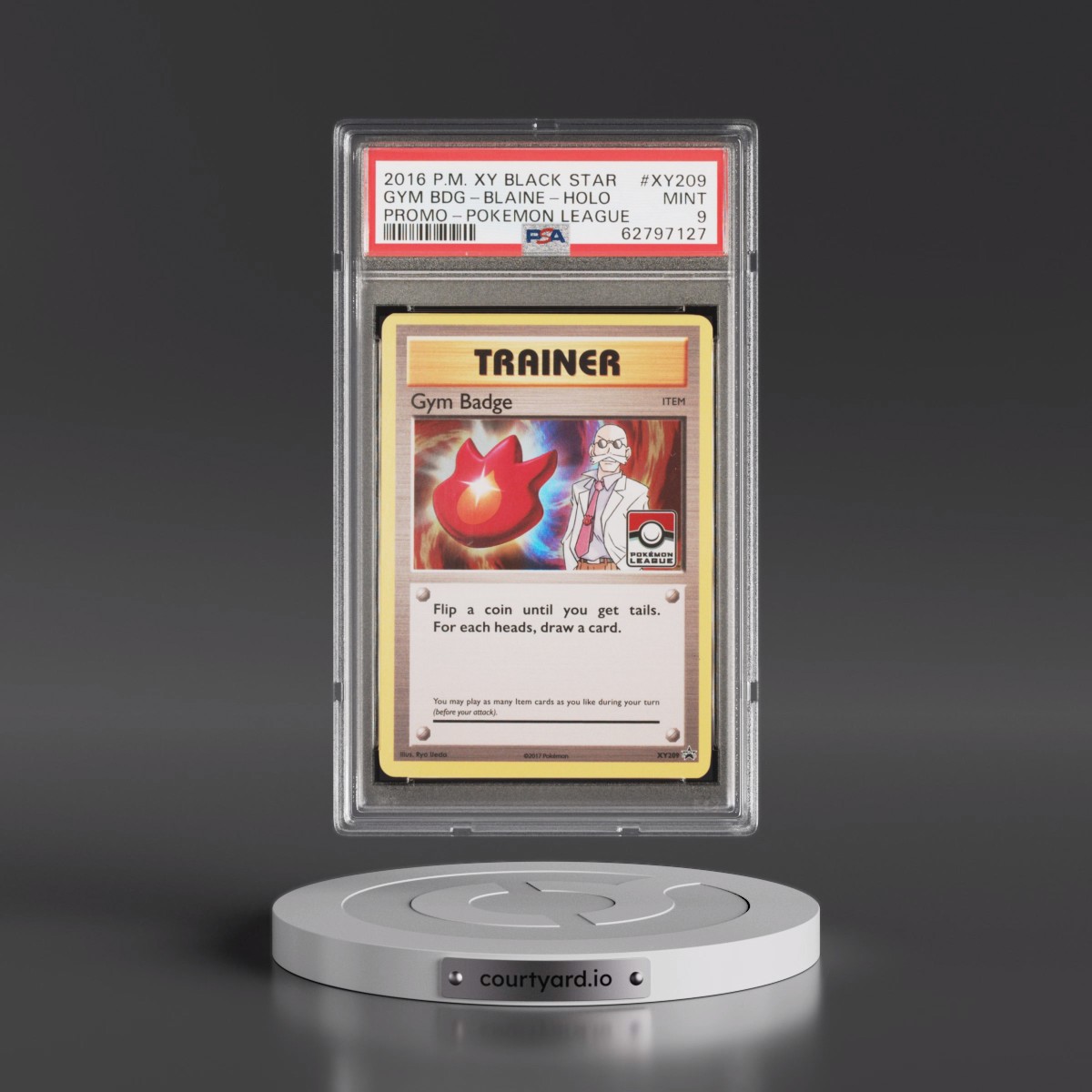 2016 Pokémon XY Black Star Promo #XY209 Gym Badge-Blaine - Holo Pokemon League (PSA 9 MINT)