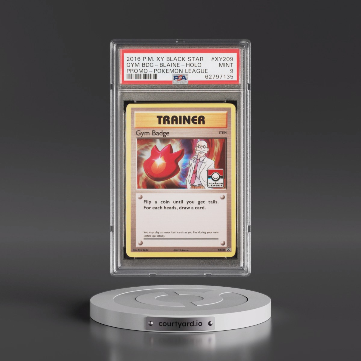 2016 Pokémon XY Black Star Promo #XY209 Gym Badge-Blaine - Holo Pokemon League (PSA 9 MINT)