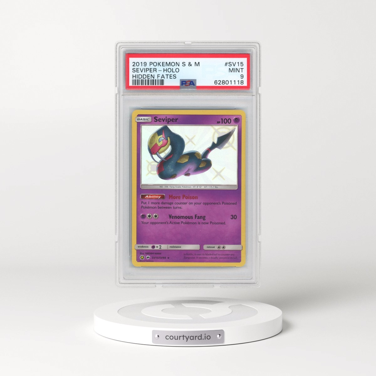 2019 Pokémon Sun & Moon Hidden Fates #SV15 Seviper - Holo (PSA 9 MINT)