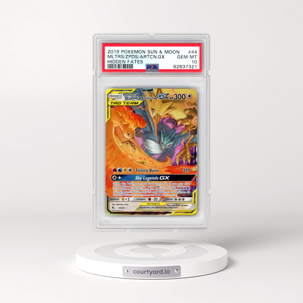 2019 Pokémon Sun & Moon Hidden Fates #44 Moltres & Zapdos & Articuno GX - Holo (PSA 10 GEM MINT)