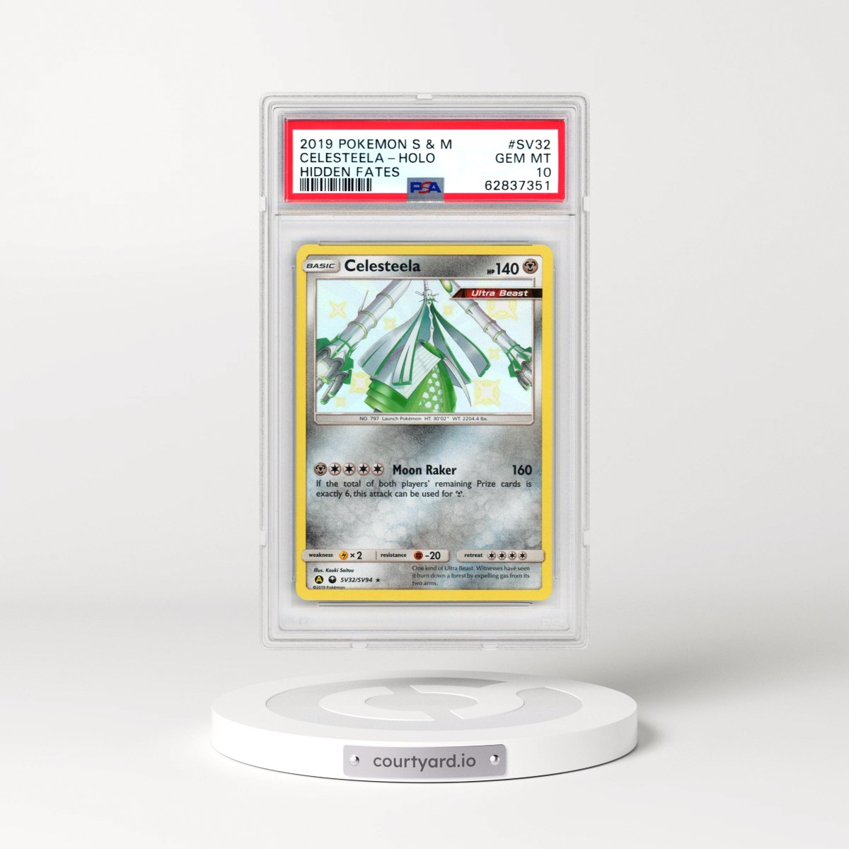 2019 Pokémon Sun & Moon Hidden Fates #SV32 Celesteela - Holo (PSA 10 GEM MINT)