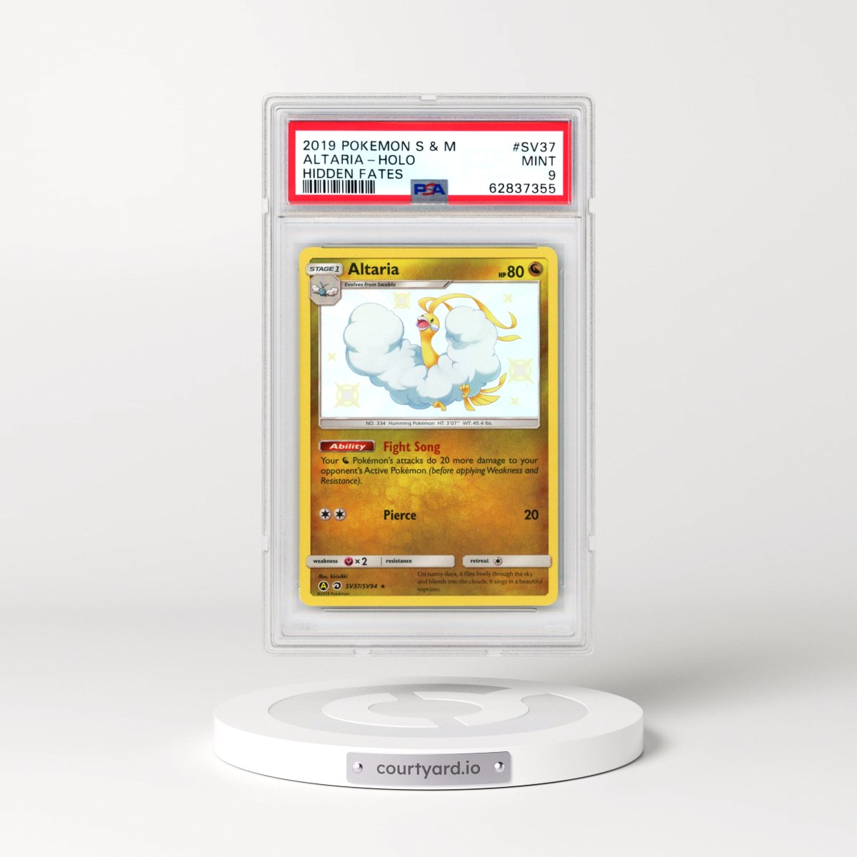 2019 Pokémon Sun & Moon Hidden Fates #SV37 Altaria - Holo (PSA 9 MINT)