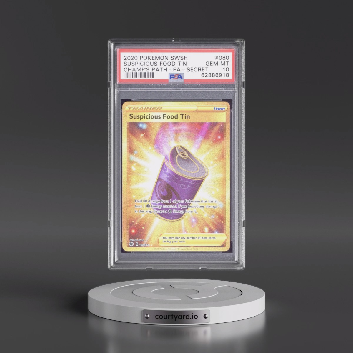 2020 Pokémon Sword & Shield Champion's Path #080 Suspicious Food Tin - Full Art Secret (PSA 10 GEM MINT)