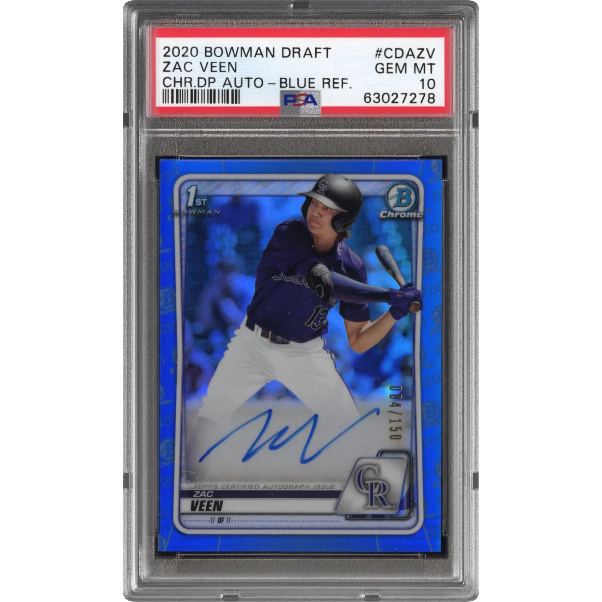2020 Bowman Draft Chrome Draft Picks Autographs #CDAZV Zac Veen - Blue Refractor (PSA 10 GEM MINT)
