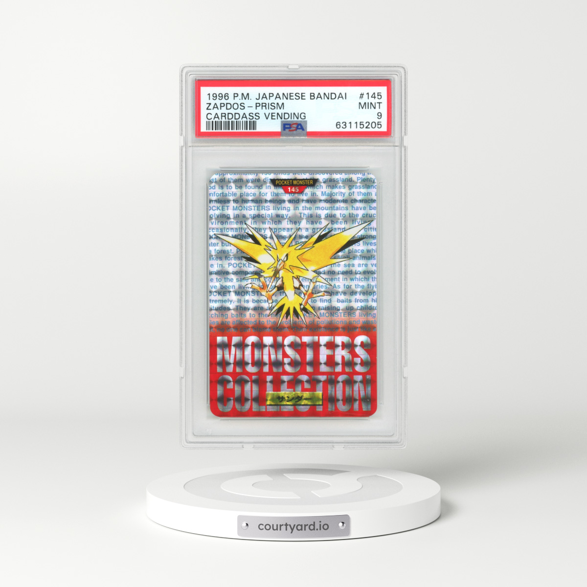 1996 Japanese Bandai Carddass Vending #145 Zapdos Prism - Holo (PSA 9 MINT)