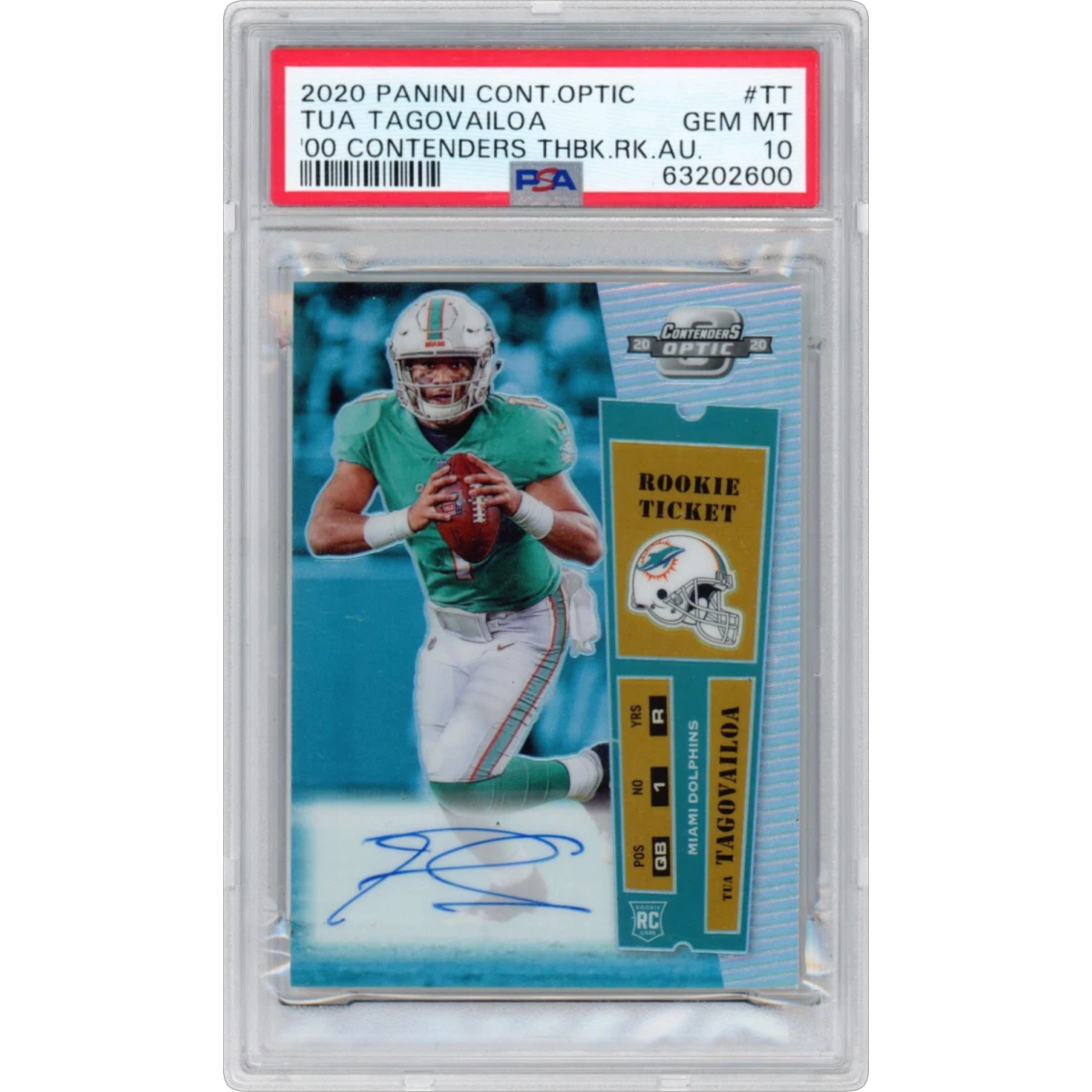2020 Panini Contenders Optic 2000 Contenders Throwback Rookie Autographs #TT Tua Tagovailoa (PSA 10 GEM MINT)