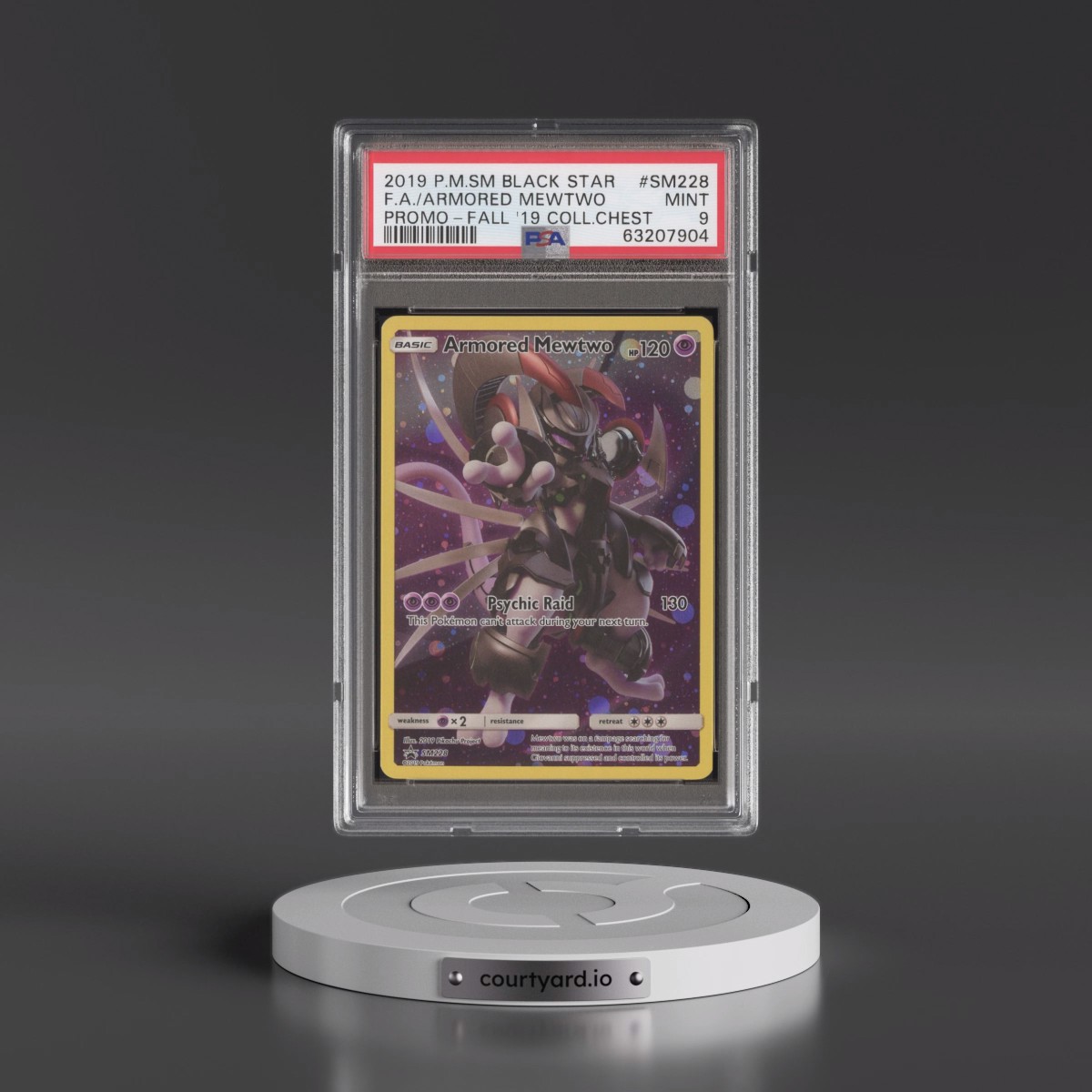 2019 Pokémon SM Black Star Promo #SM228 Armored Mewtwo - Full Art Fall 2019 Collector Chest (PSA 9 MINT)