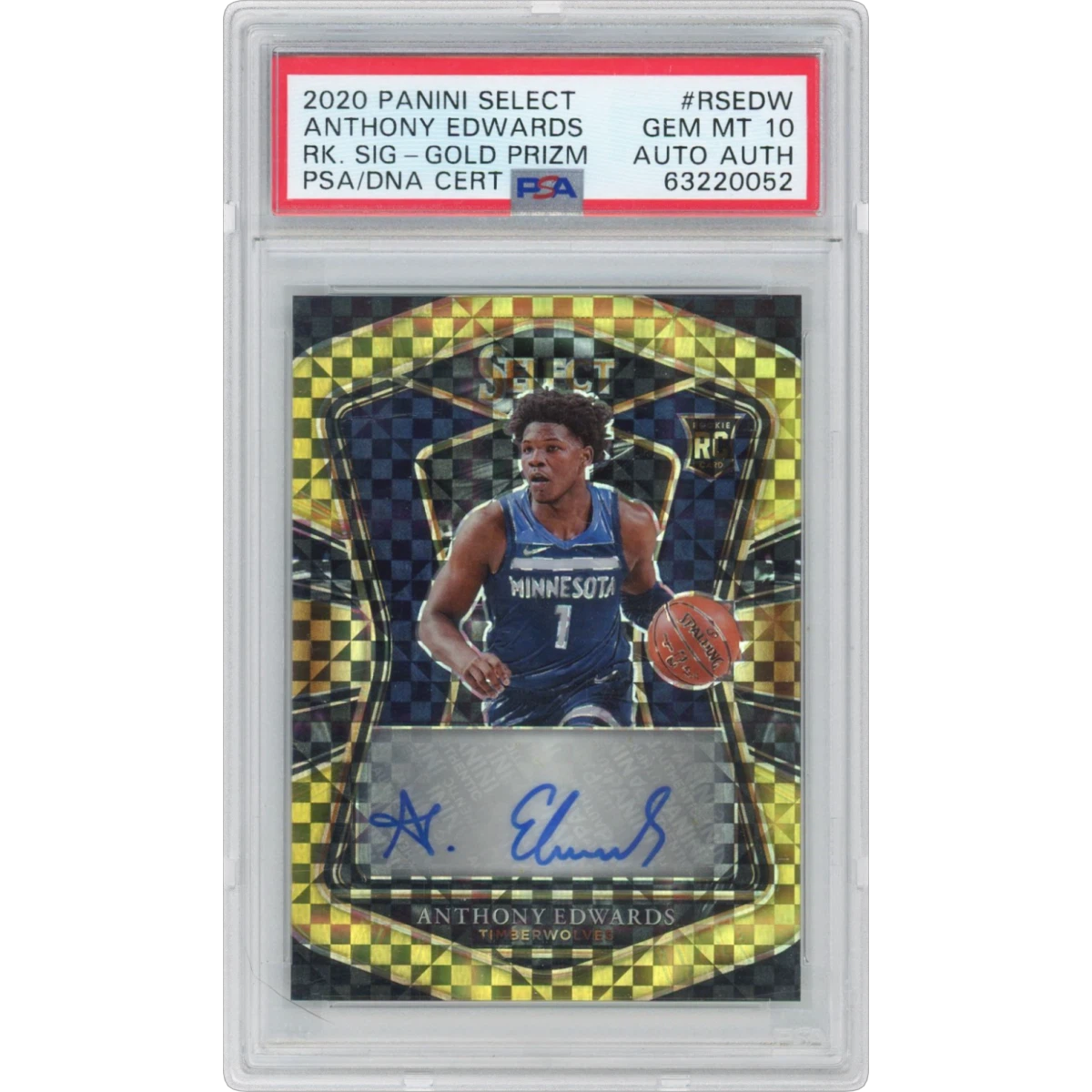 2020 Panini Select Rookie Signatures #RSEDW Anthony Edwards - Gold Prizm (PSA 10 GEM MINT)