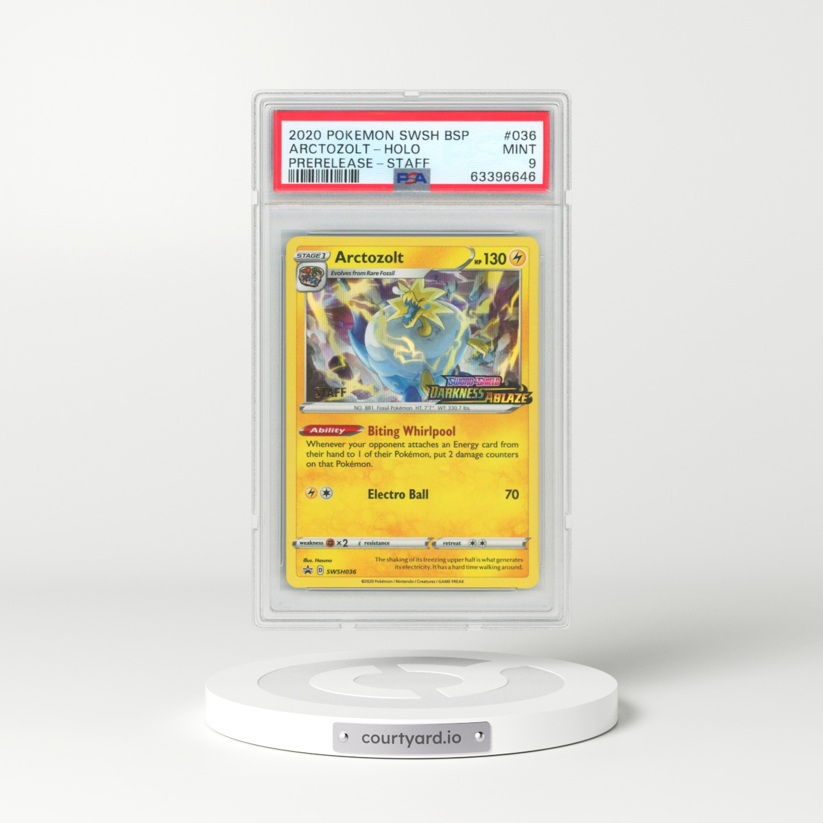 2020 Pokémon Swsh Black Star Promo #036 Arctozolt - Holo Prerelease-Staff (PSA 9 MINT)