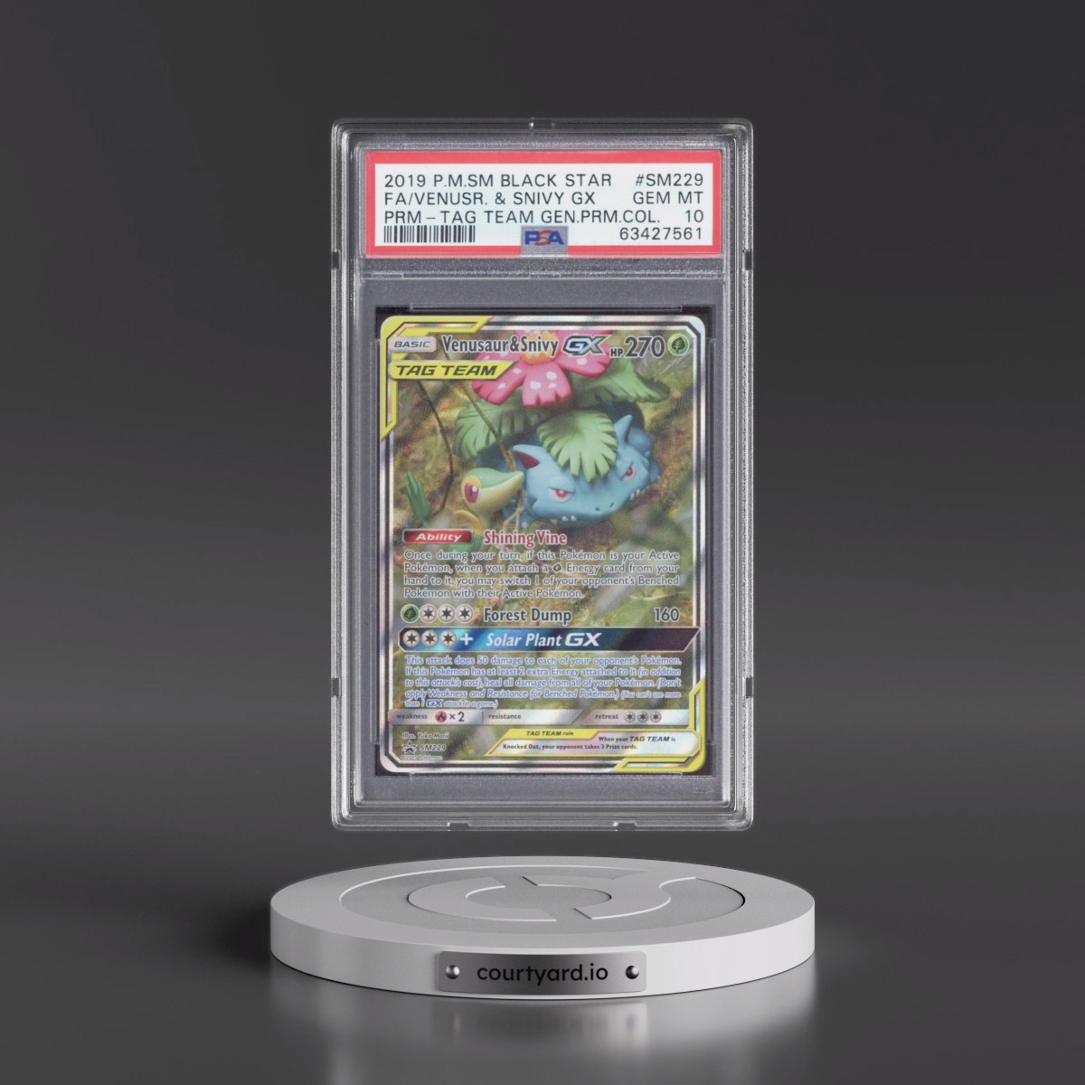 2019 Pokémon SM Black Star Promo #SM229 Venusaur & Snivy GX - Holo Full Art Tag Team Generations Premium Collection (PSA 10 GEM MINT)