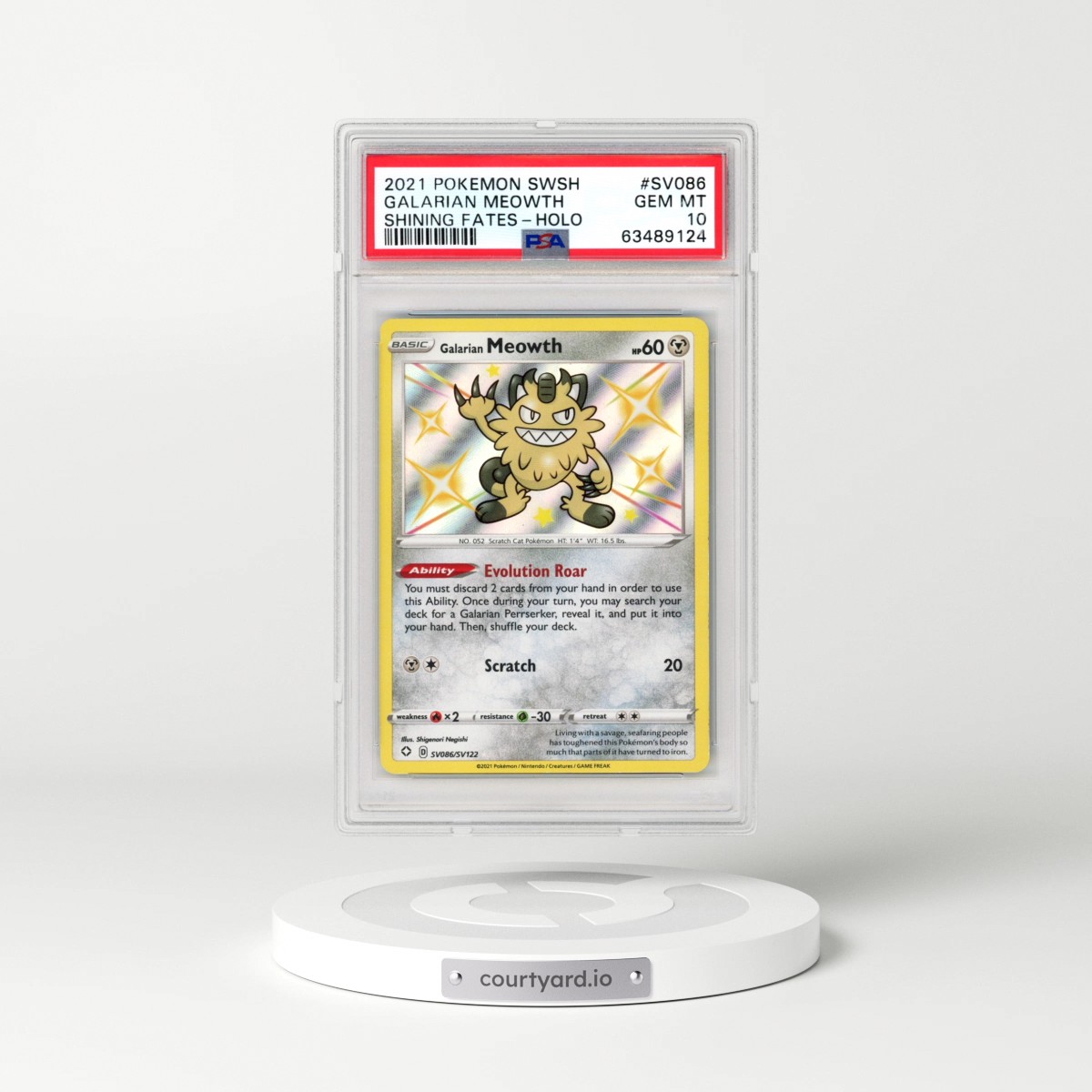 2021 Pokémon Sword & Shield Shining Fates #SV086 Galarian Meowth - Holo (PSA 10 GEM MINT)