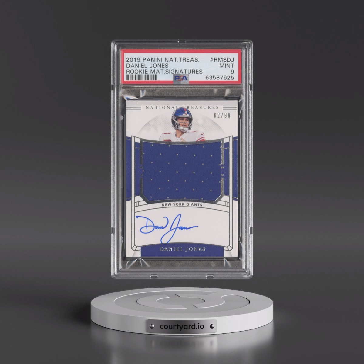 2019 Panini National Treasures Rookie Material Signatures #RMSDJ Daniel Jones (PSA 9 MINT)
