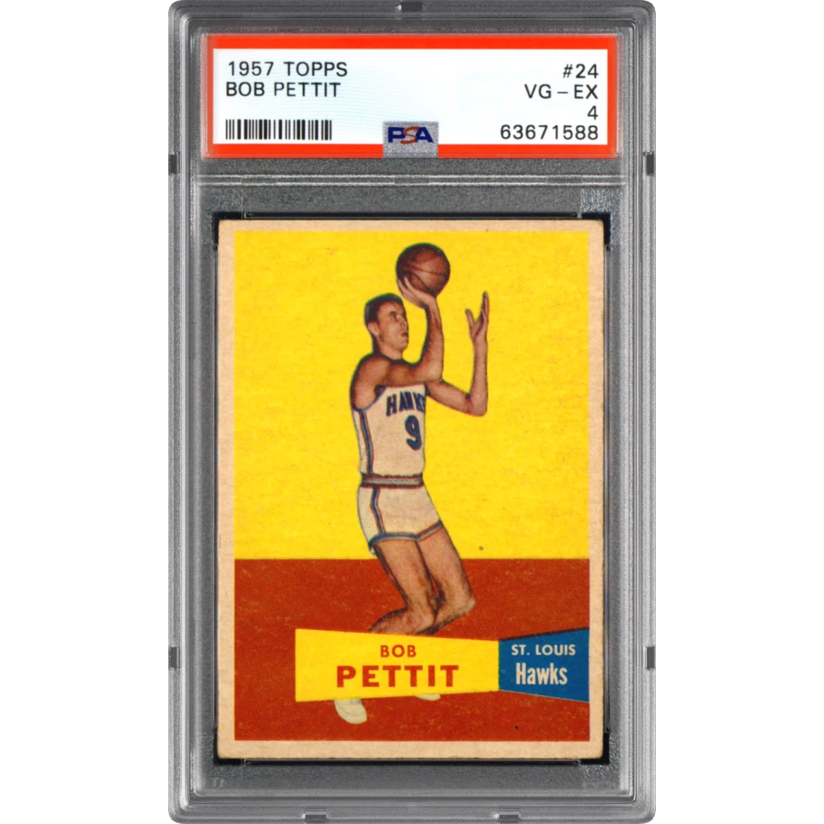 1957 Topps #24 Bob Pettit (PSA 4 VG-EX)