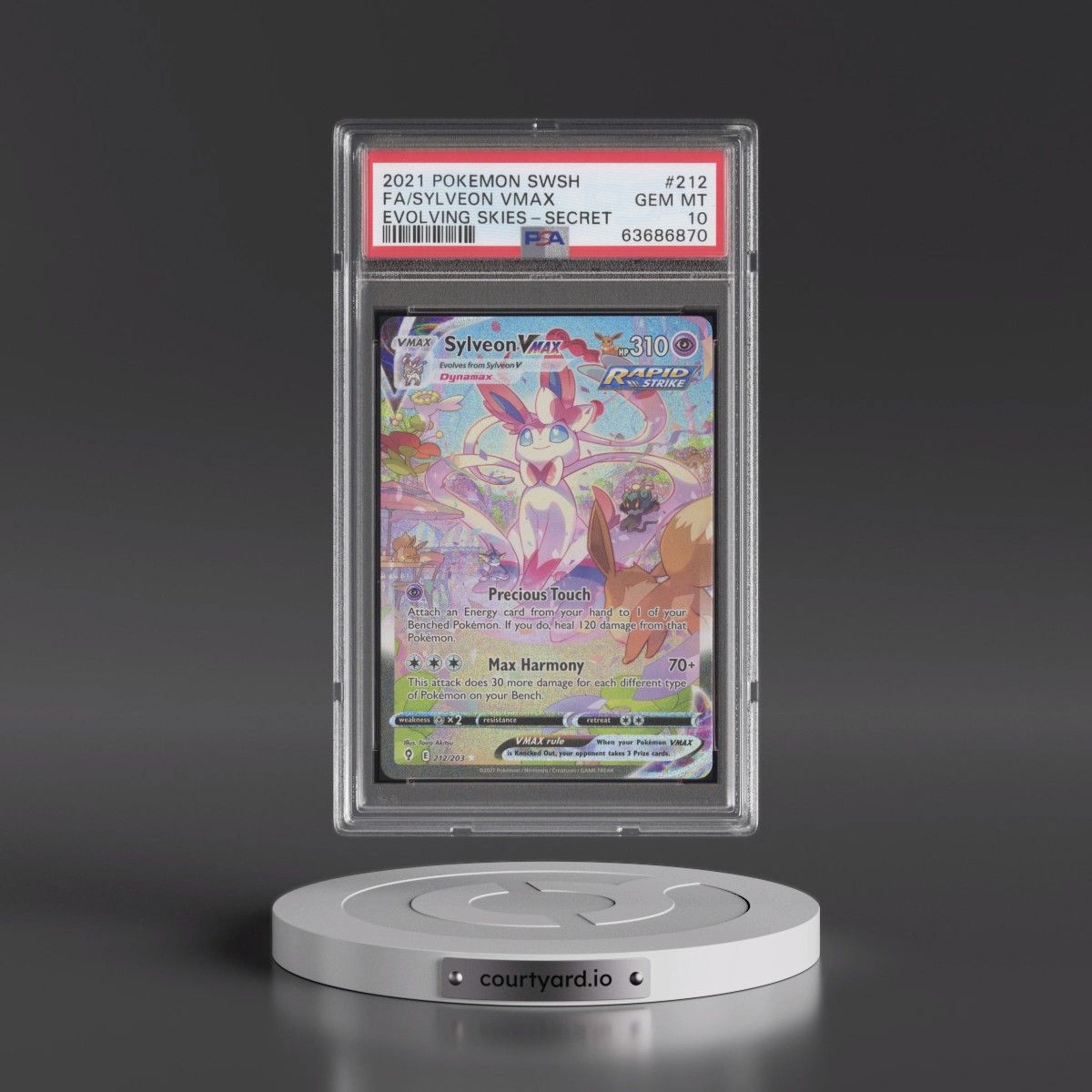 2021 Pokémon Sword & Shield Evolving Skies #212 Sylveon Vmax - Full Art Secret (PSA 10 GEM MINT)