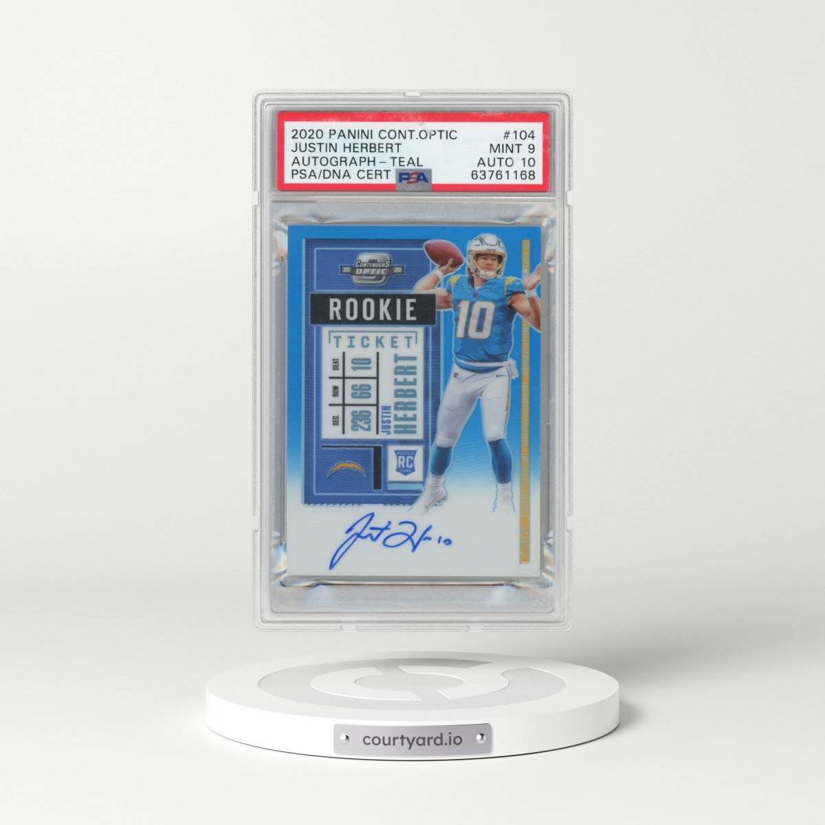 2020 Panini Contenders Optic #104 Justin Herbert - Autograph-Teal (PSA 9 MINT)