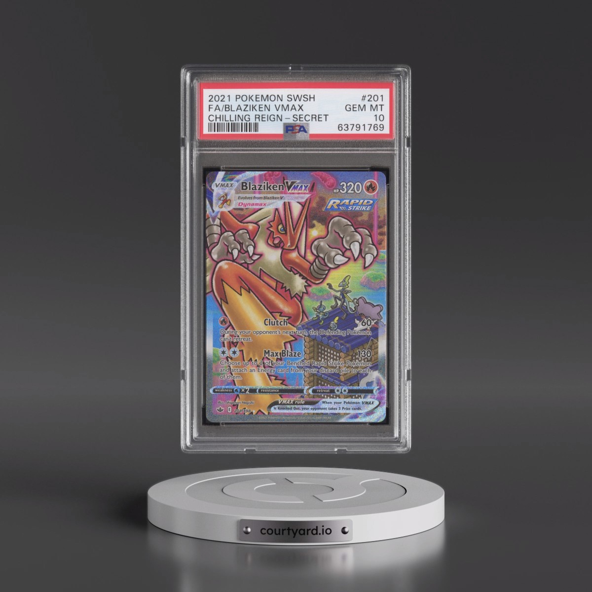 2021 Pokémon Sword & Shield Chilling Reign #201 Blaziken Vmax - Full Art Secret (PSA 10 GEM MINT)