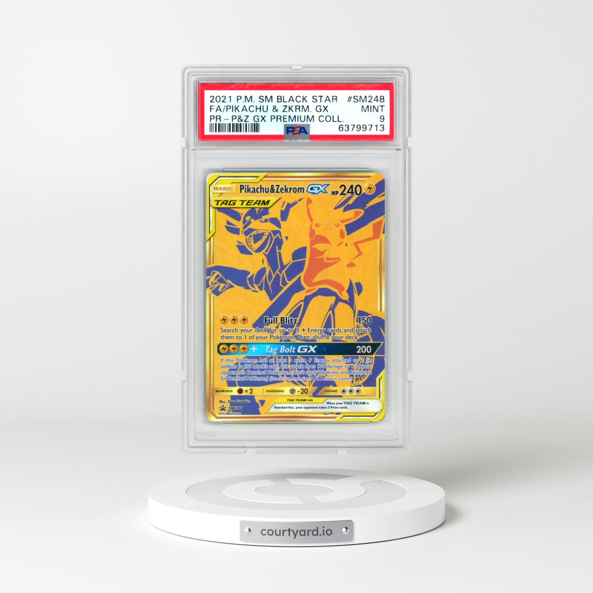2021 Pokémon SM Black Star Promo #SM248 Pikachu & Zekrom GX - Holo Full Art Pikachu & Zekrom GX Premium Collection (PSA 9 MINT)