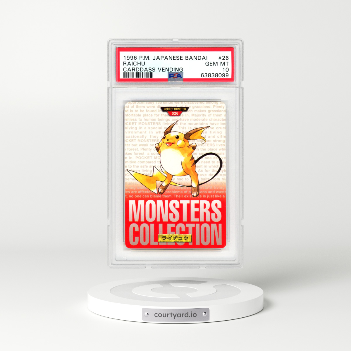 1996 Pokémon Bandai Carddass Vending #26 Raichu (PSA 10 GEM MINT)