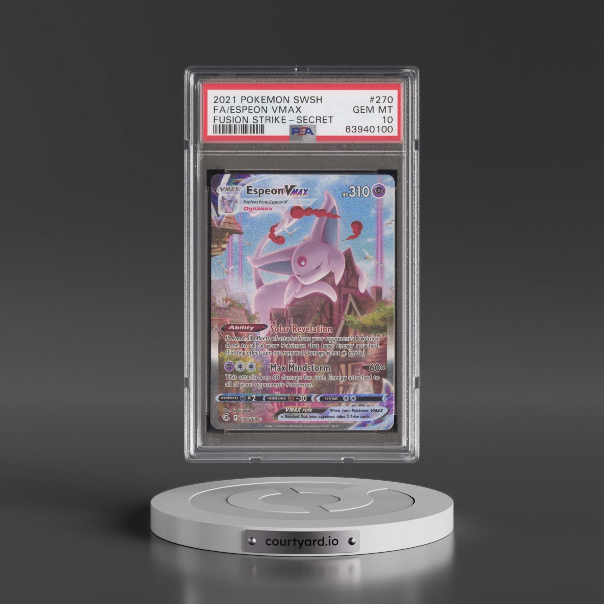 2021 Pokémon Sword & Shield Fusion Strike #270 Espeon Vmax - Full Art Secret (PSA 10 GEM MINT)