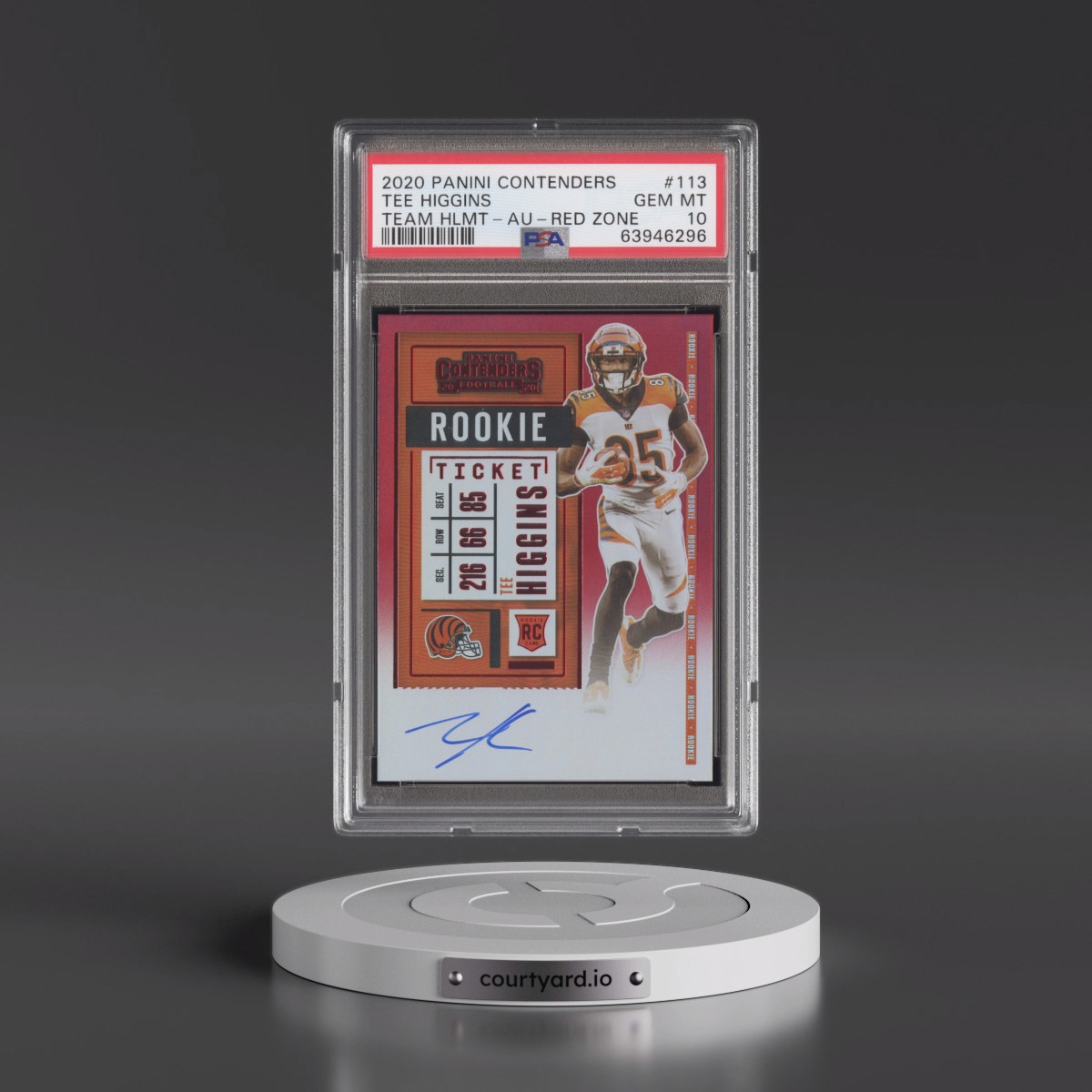 2020 Panini Contenders Tee Higgins - Variation-Autograph-Red Zone #113 PSA 10