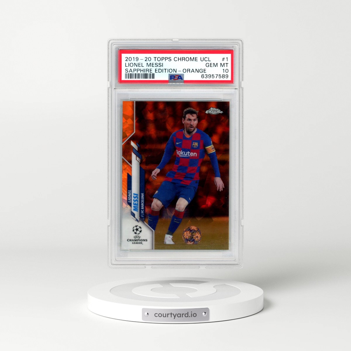 2019 Topps Chrome UEFA Champions League Sapphire Edition #1 Lionel Messi - Orange (PSA 10 GEM MINT)