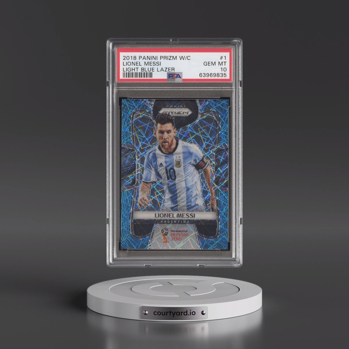 2018 Panini Prizm World Cup Lionel Messi - Light Blue Lazer #1 PSA 10