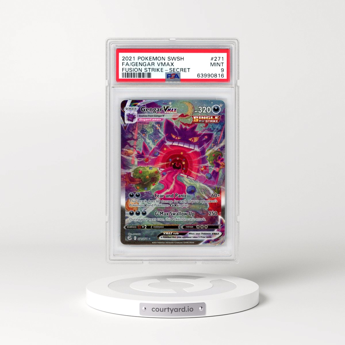 2021 Pokémon Sword & Shield Fusion Strike #271 Gengar Vmax - Full Art Secret (PSA 9 MINT)