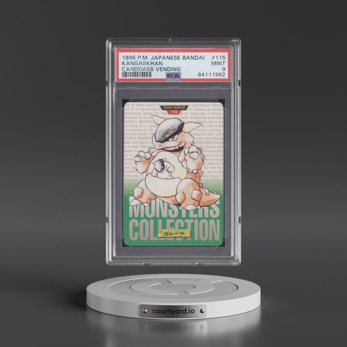 1996 Pokémon Bandai Carddass Vending #115 Kangaskhan (PSA 9 MINT)