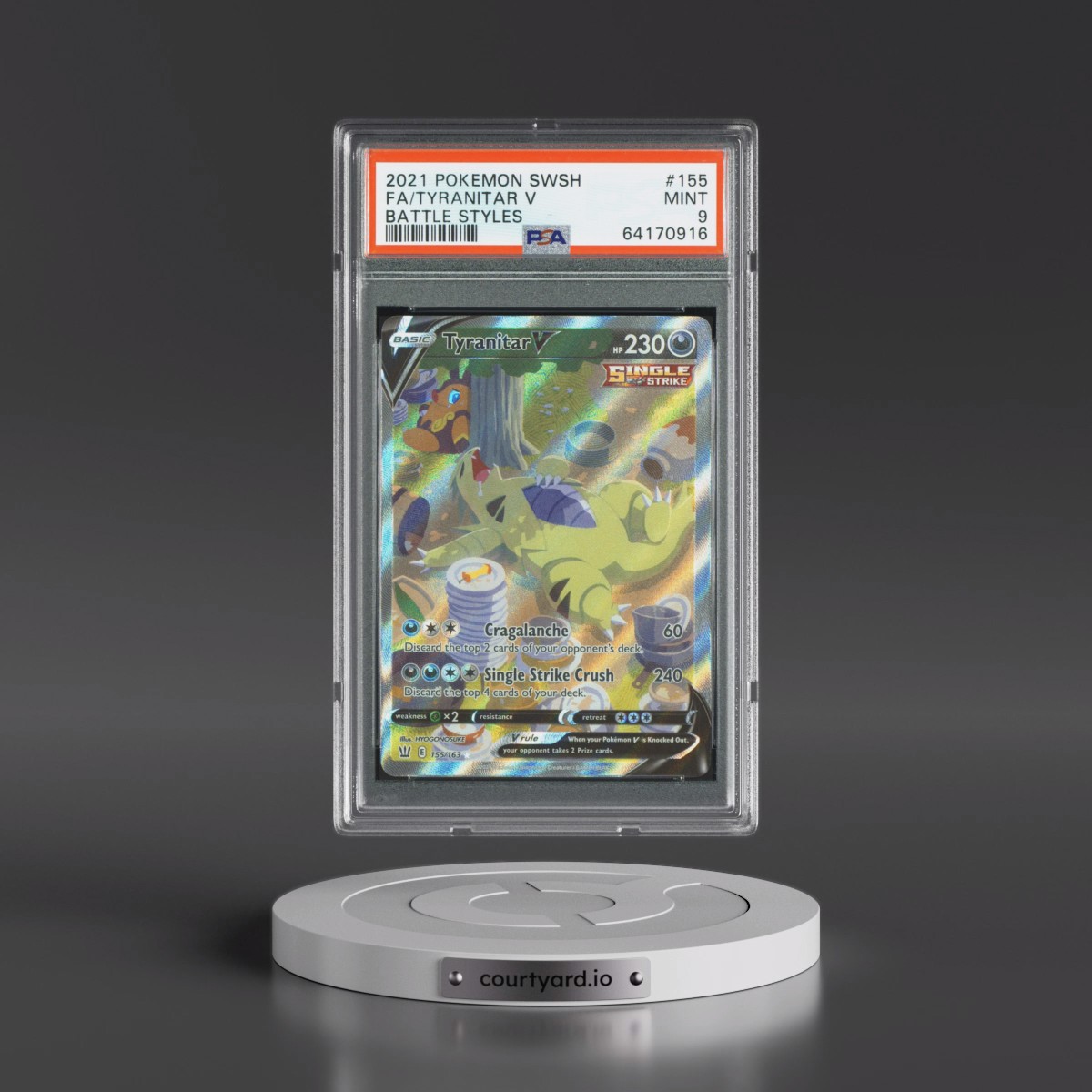 2021 Pokémon Sword & Shield Battle Styles #155 Tyranitar V - Holo Full Art (PSA 9 MINT)