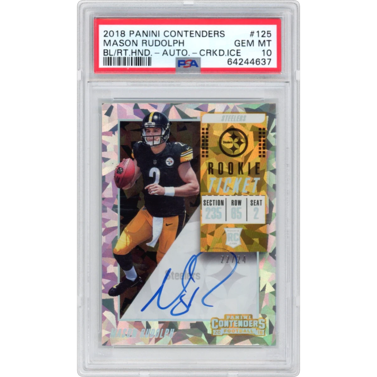 2018 Panini Contenders #125 Mason Rudolph - Autograph-Cracked Ice (PSA 10 GEM MINT)