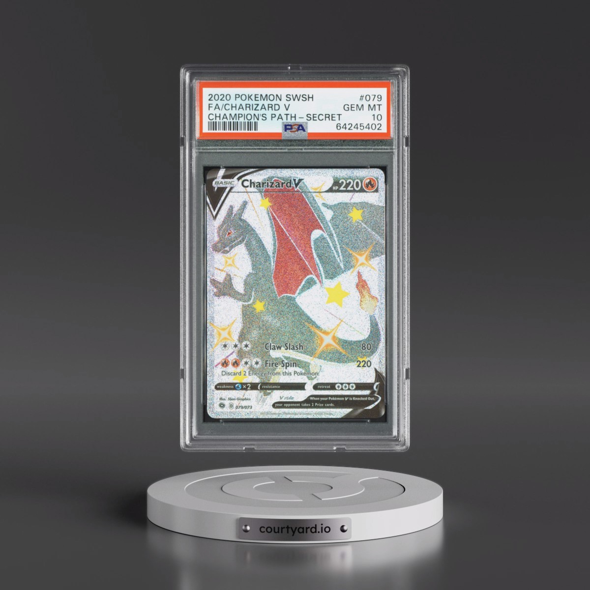 2020 Pokémon Sword & Shield Champion's Path Charizard V - Holo Full Art Secret #079 PSA 10