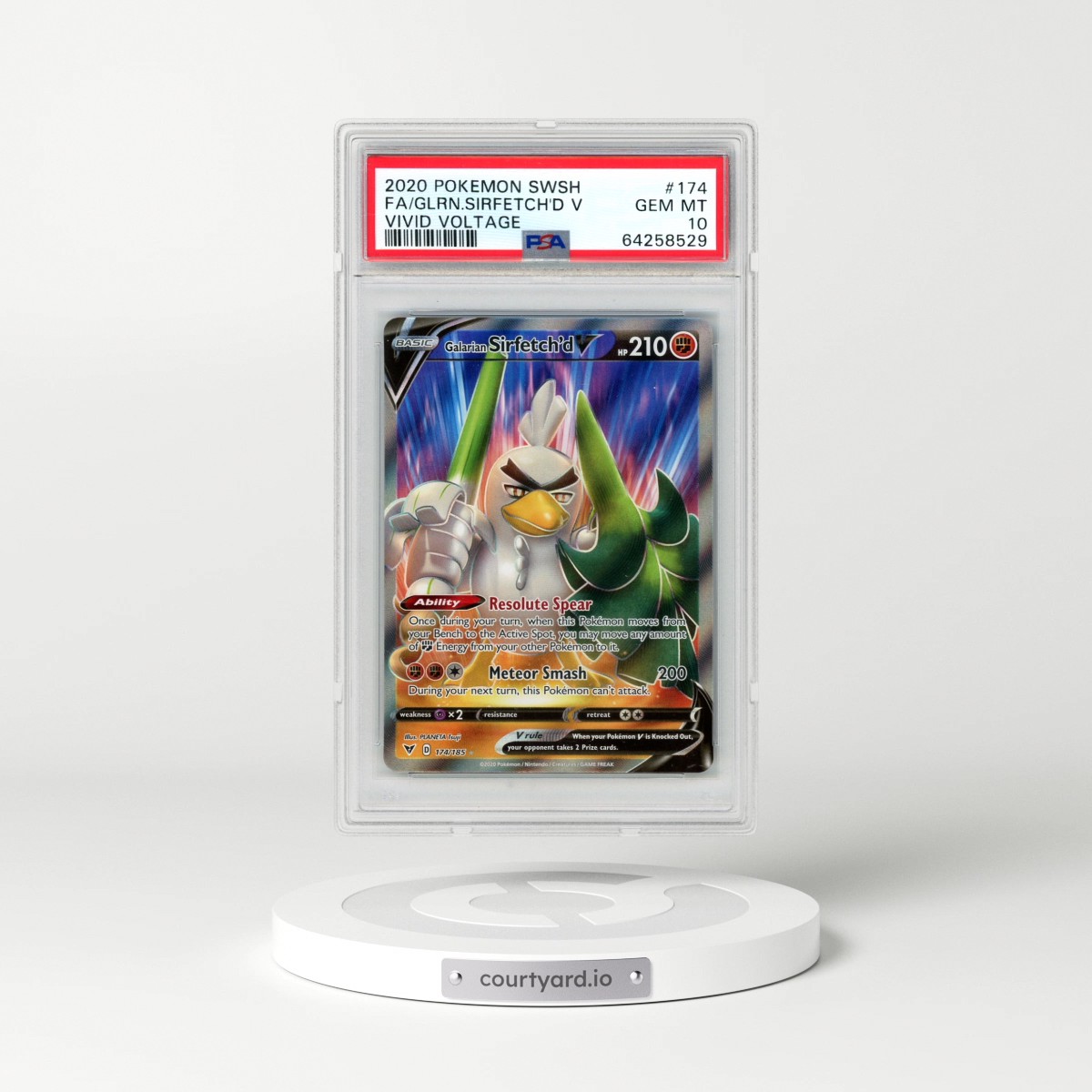2020 Pokémon Sword & Shield Vivid Voltage #174 Galarian Sirfetch'd V - Holo Full Art (PSA 10 GEM MINT)