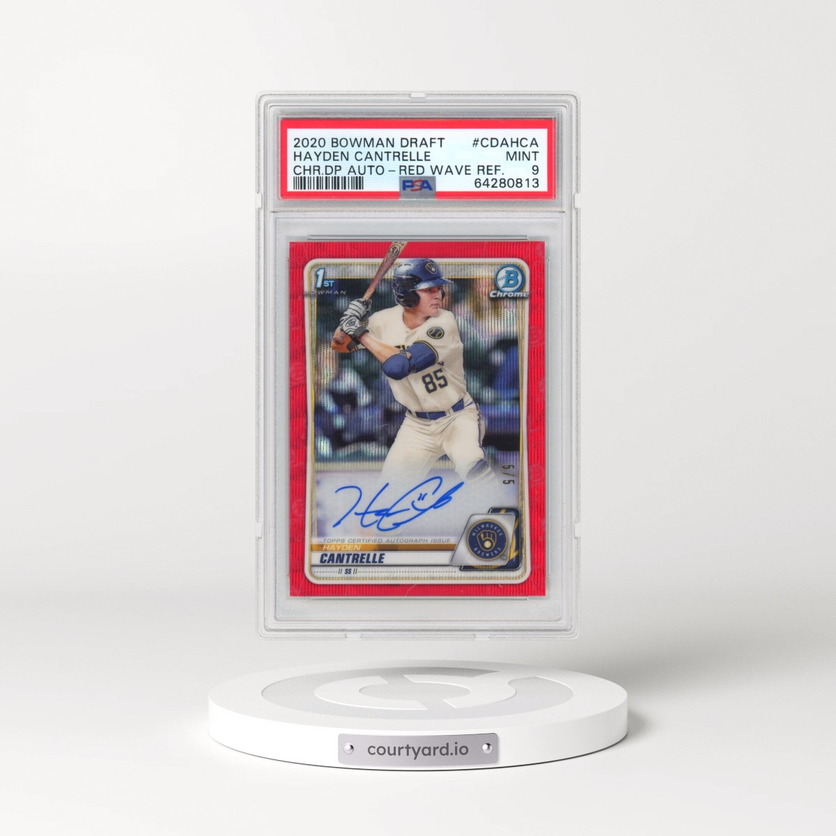 2020 Bowman Draft Chrome Draft Picks Autographs #CDAHCA Hayden Cantrelle - Red Wave Refractor (PSA 9 MINT)