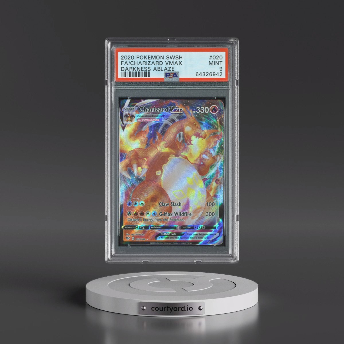2020 Pokémon Sword & Shield Darkness Ablaze #020 Charizard Vmax - Full Art (PSA 9 MINT)
