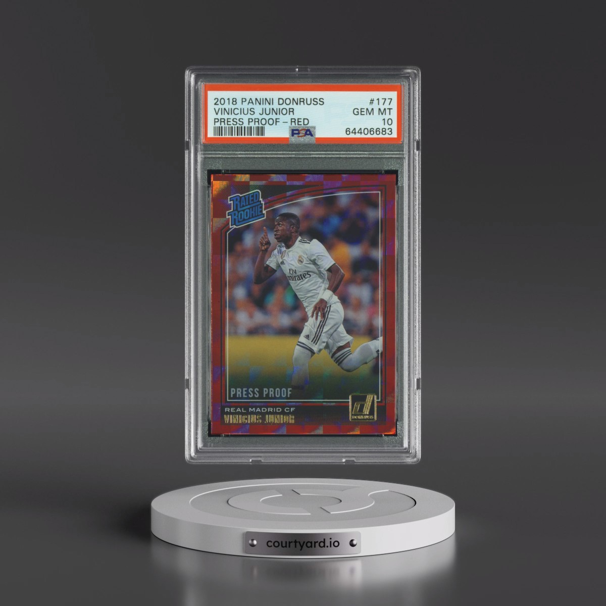 2018 Panini Donruss #177 Vinicius Junior - Press Proof-Red (PSA 10 GEM MINT)